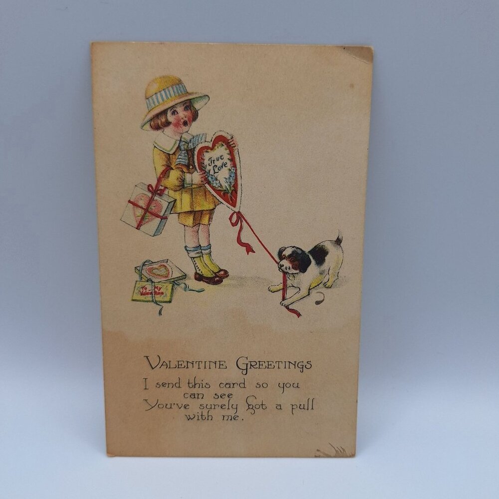 Vintage Valentines Day Postcard True‎ Love Greetings Made In USA Early 1900s Art